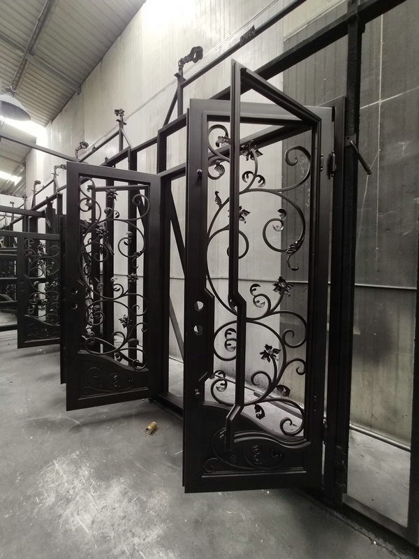 Modern front entry wrought iron doors, removable bug screen  ID-222 customized iron door European style Interior door