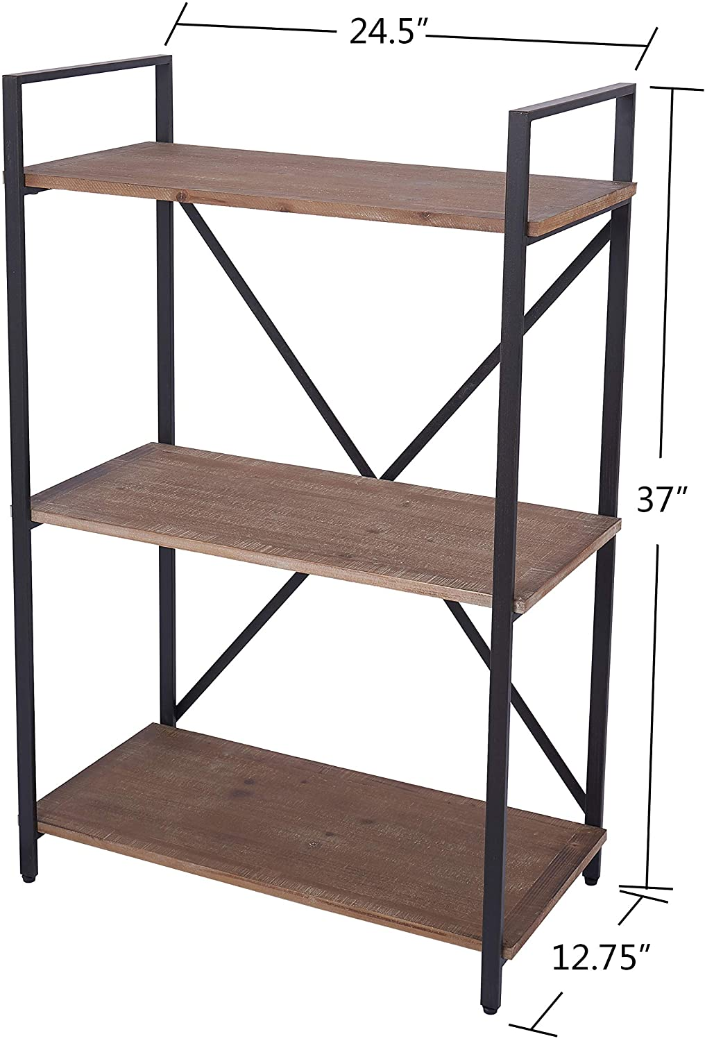 5-Shelf Black Modern Bookcase Open Wall Mount Ladder Bookshelf with Industrial Metal Frame