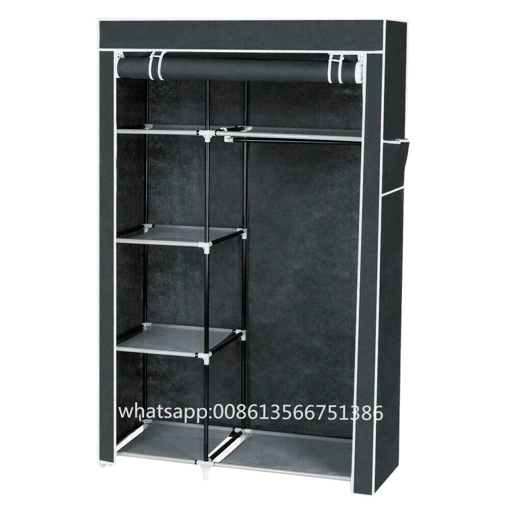 Closet Wardrobe Portable Clothes Wardrobe Storage Organizer With Metal Shelves And Dustproof Non-woven Fabric Cover