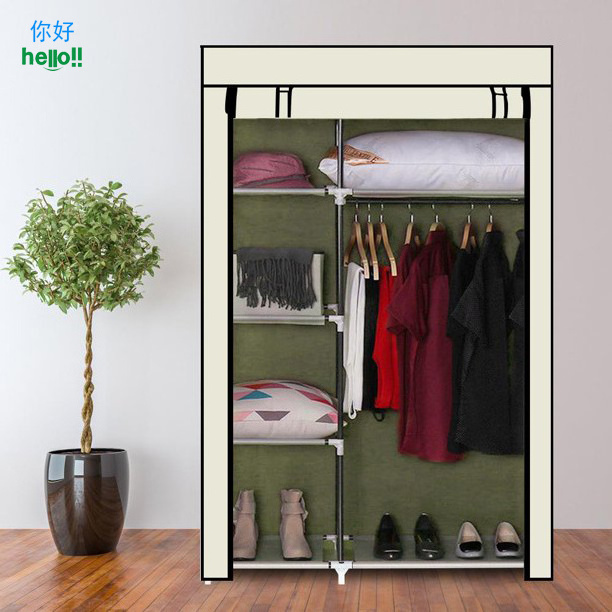 Portable Fabric Closet Storage Organizer Clothes Wardrobe Shoe Rack with Cover Shelves