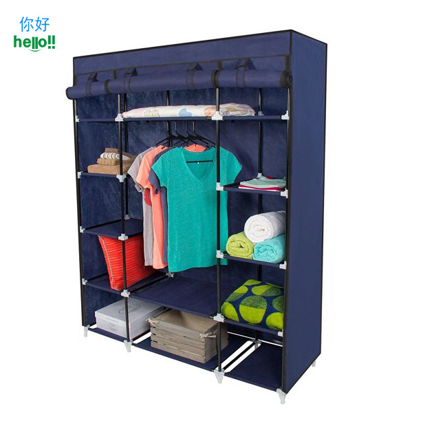 Portable Fabric Closet Storage Organizer Clothes Wardrobe Shoe Rack with Cover Shelves