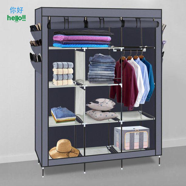 Portable Fabric Closet Storage Organizer Clothes Wardrobe Shoe Rack with Cover Shelves