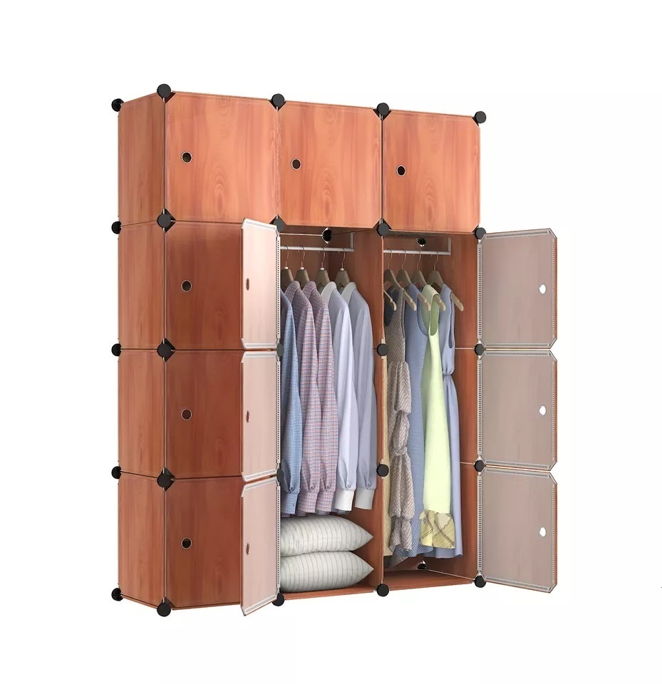 Plastic Wardrobe Bedroom Wardrobe Furniture 7 Doors Modern Storage Cabinet With Clothes Hangers And Shelf