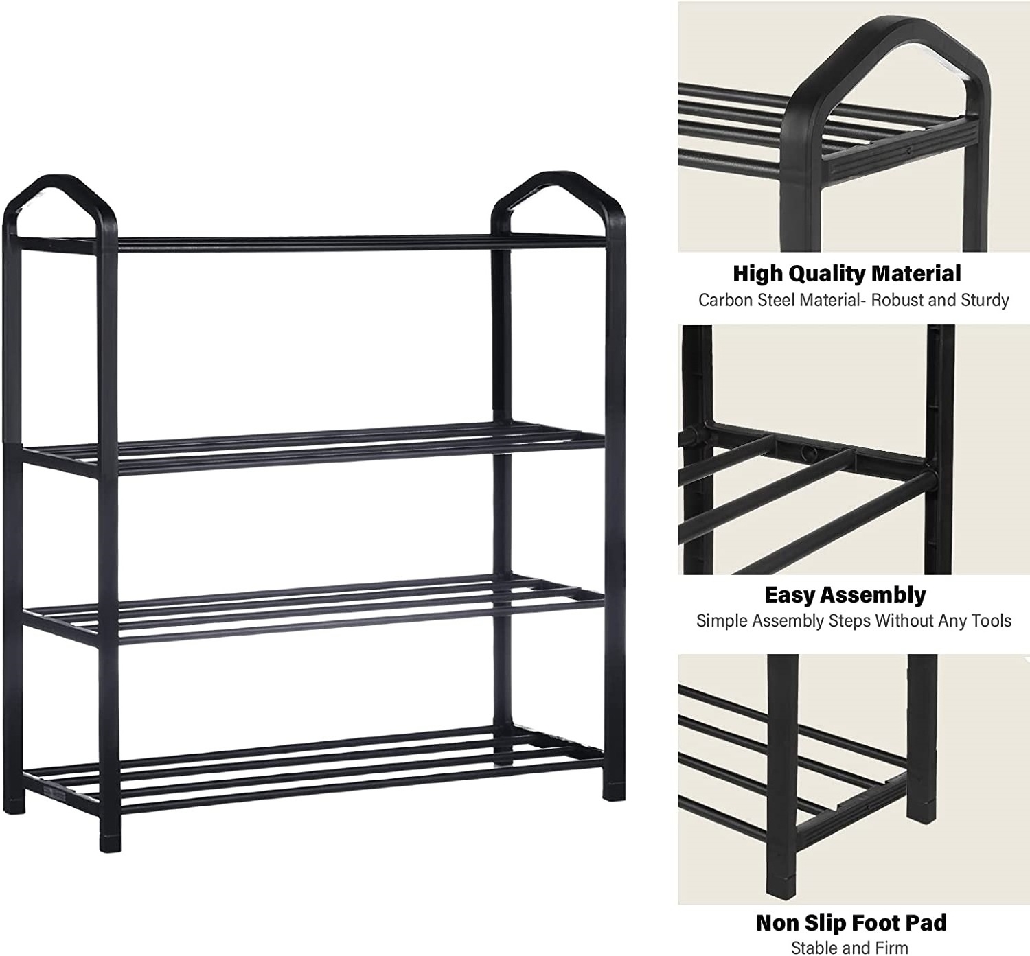 Simple Trending 5-tier Stackable And Expandable Shoe Rack With Side 6 Shoes Pockets