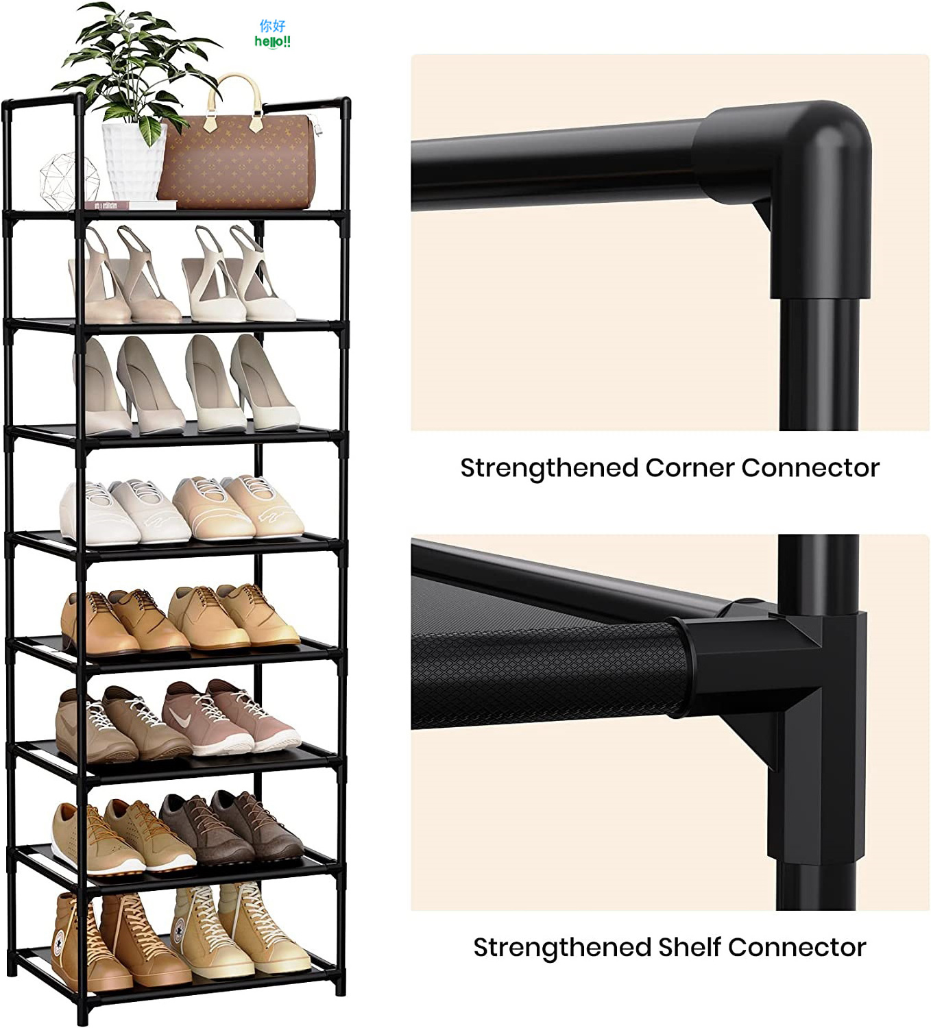 Simple Trending 5-tier Stackable And Expandable Shoe Rack With Side 6 Shoes Pockets