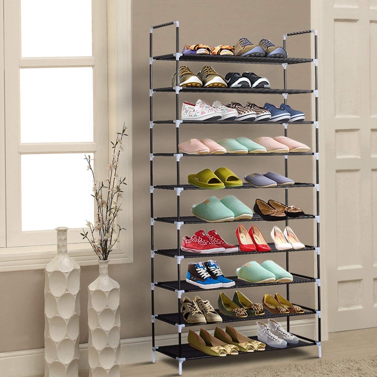 Shoe Rack Boots Storage Organizer 6 Tiers Closet Entryway Shelf Stackable Cabinet Tower Double Row Non-woven Fabric