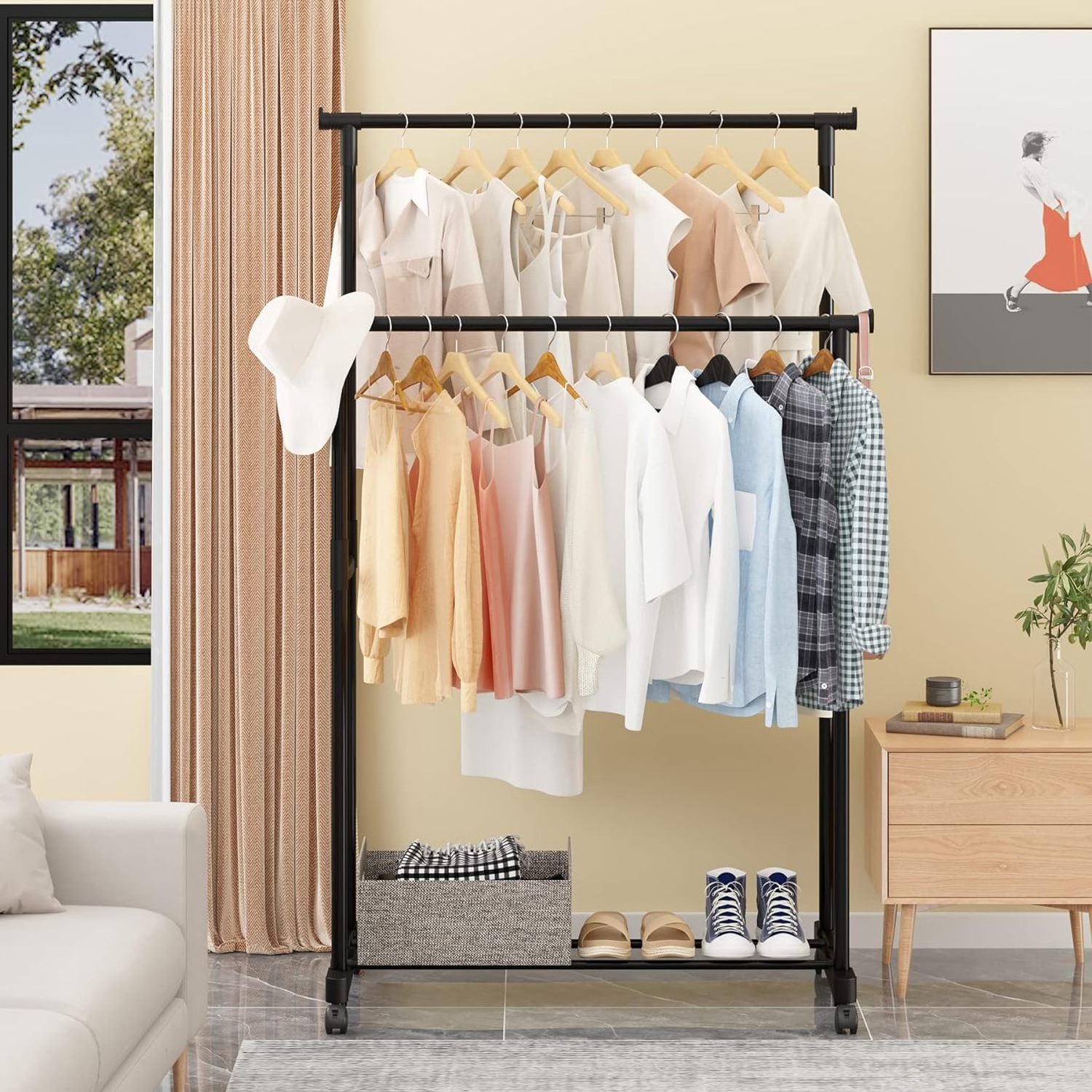 Multi-function 3 layers Standing folding  Plastic Clothes Hanging Rack Coat Racks