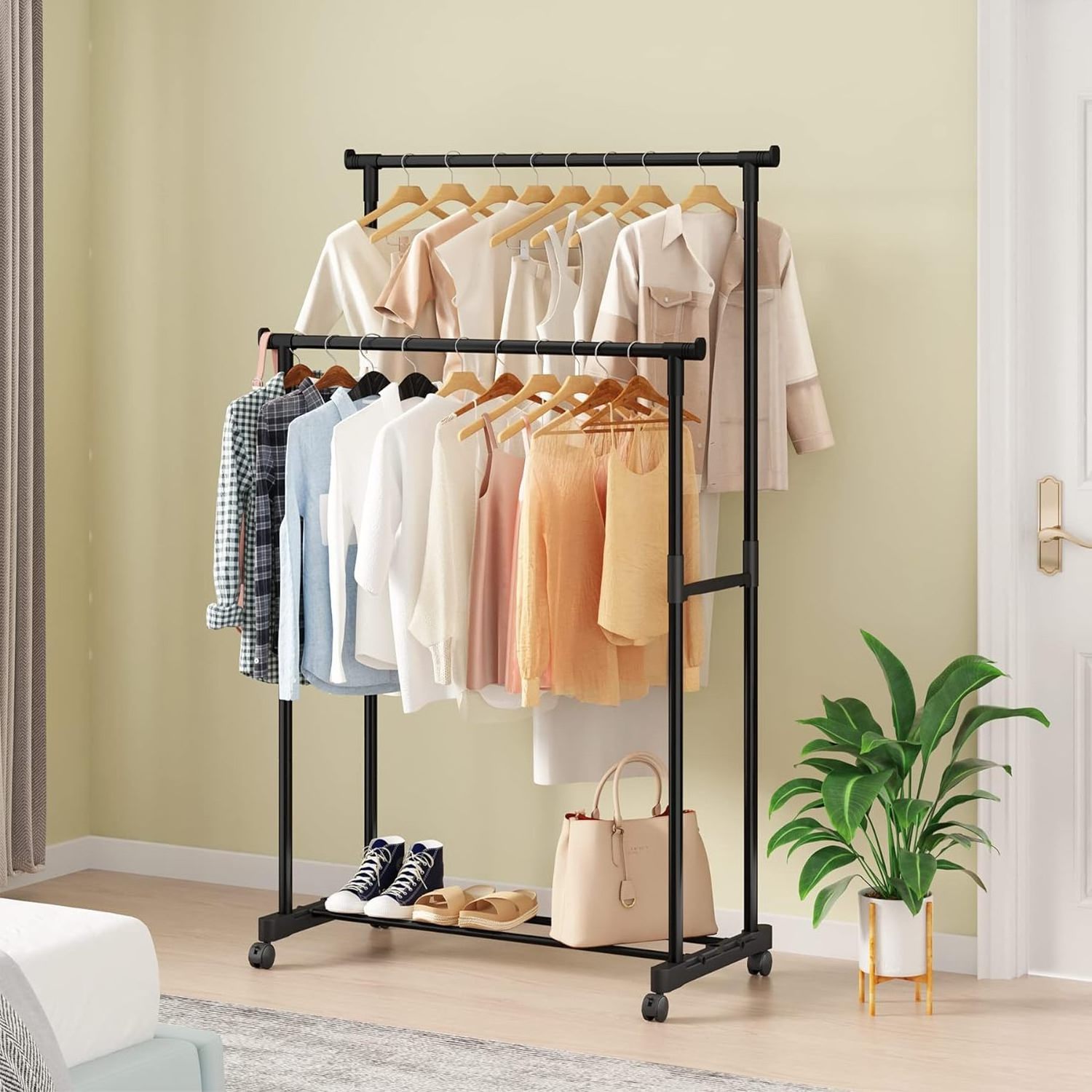 Multi-function 3 layers Standing folding  Plastic Clothes Hanging Rack Coat Racks