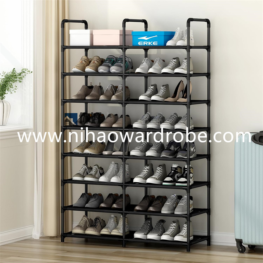 Boots Storage Shelf Adjustable Shoe Organizer Metal 7 Tier Stackable Shoe Rack With Side Hooks