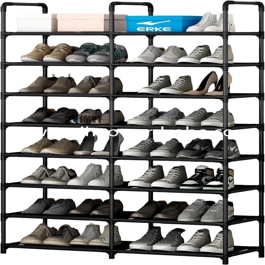 Boots Storage Shelf Adjustable Shoe Organizer Metal 7 Tier Stackable Shoe Rack With Side Hooks