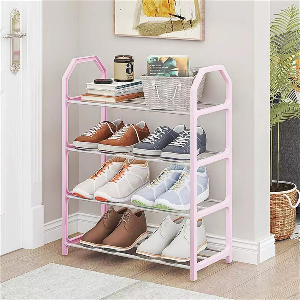 Stackable 4-tier Shoe Rack Storage Metal Mesh Shoe Shelf Stand Iron Tube Shoe Rack For 9 To 12 Pairs