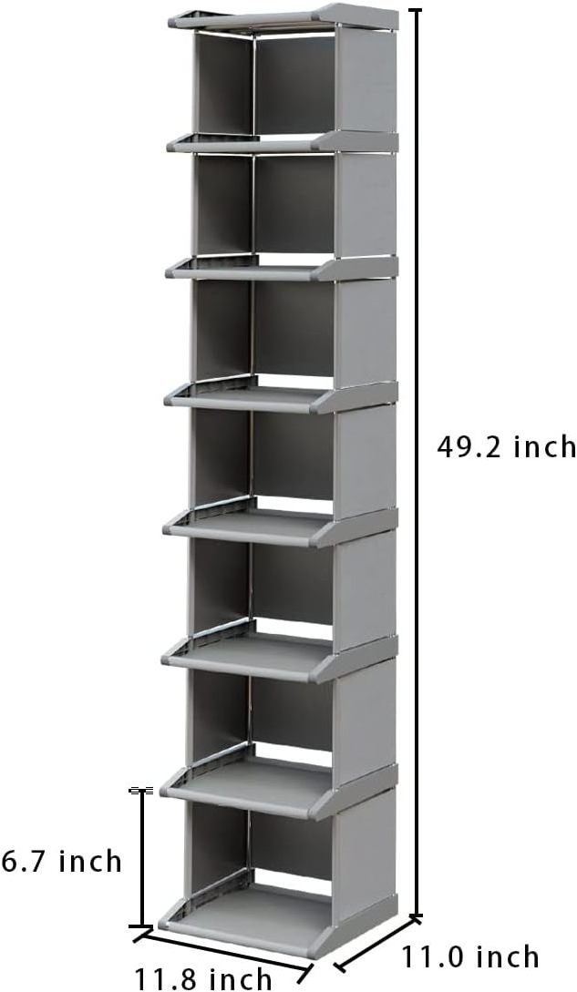 Shoe Rack 8 Tiers DIY Narrow Stckable Free Standing Shoes Storage Tall Organizer Vertical Small Entryway Hallway Shelf