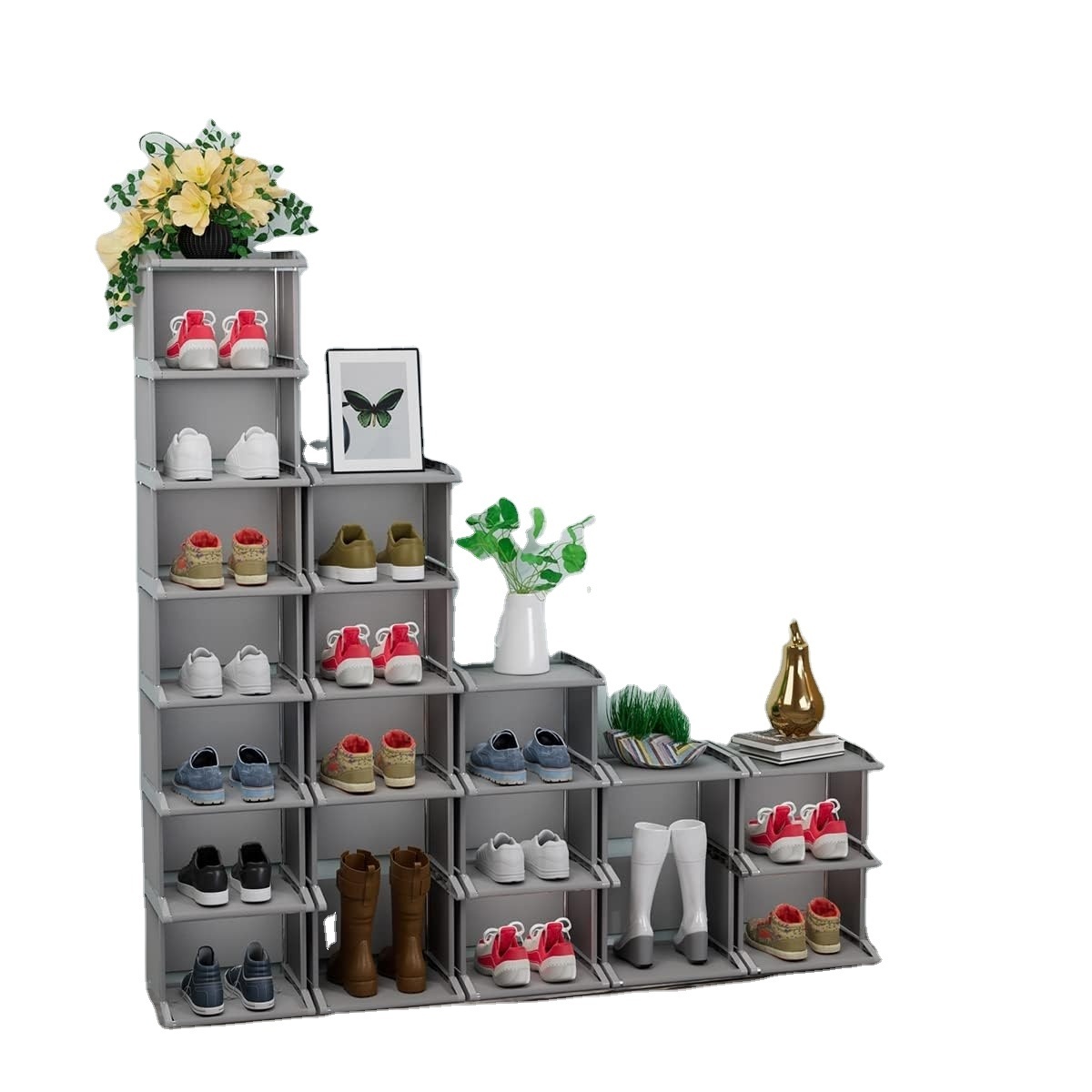 Shoe Rack 8 Tiers DIY Narrow Stckable Free Standing Shoes Storage Tall Organizer Vertical Small Entryway Hallway Shelf