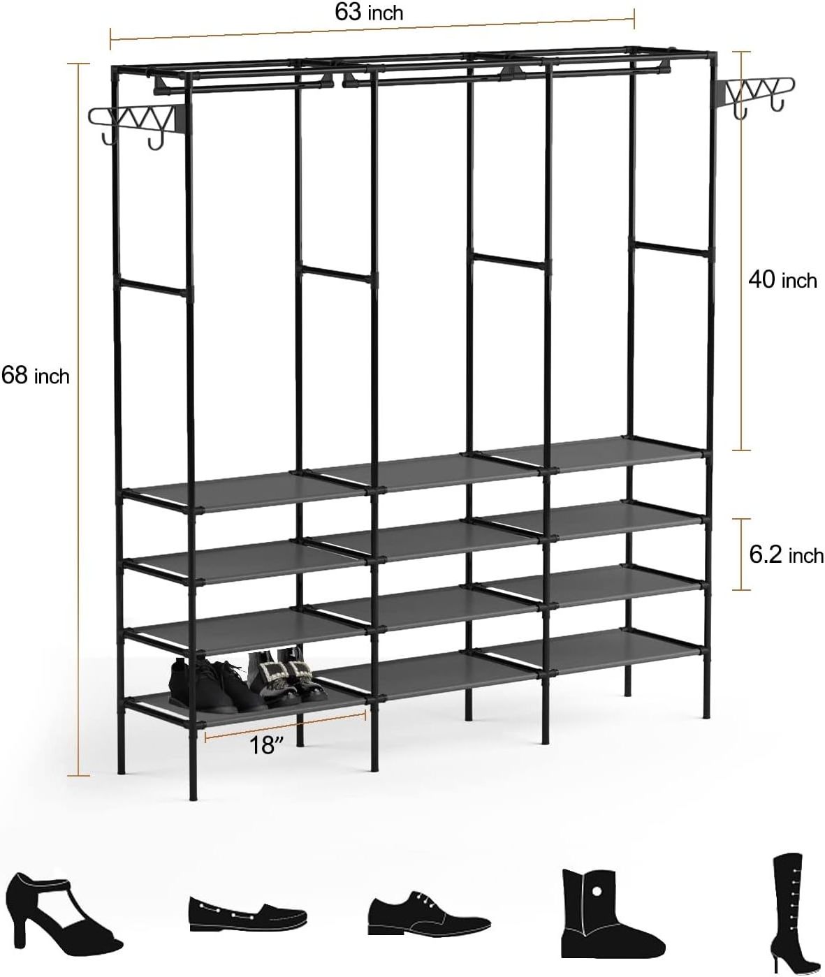 4-Tier Shoe, Boots Rack Storage Organizer for Entryway, Free Standing Black Versatile Shoe Shelf Stand