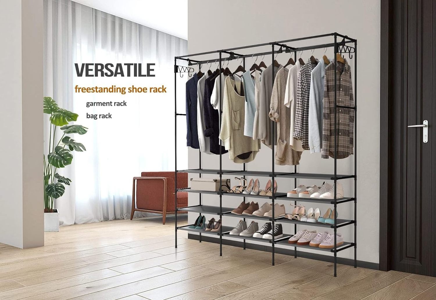 4-Tier Shoe, Boots Rack Storage Organizer for Entryway, Free Standing Black Versatile Shoe Shelf Stand