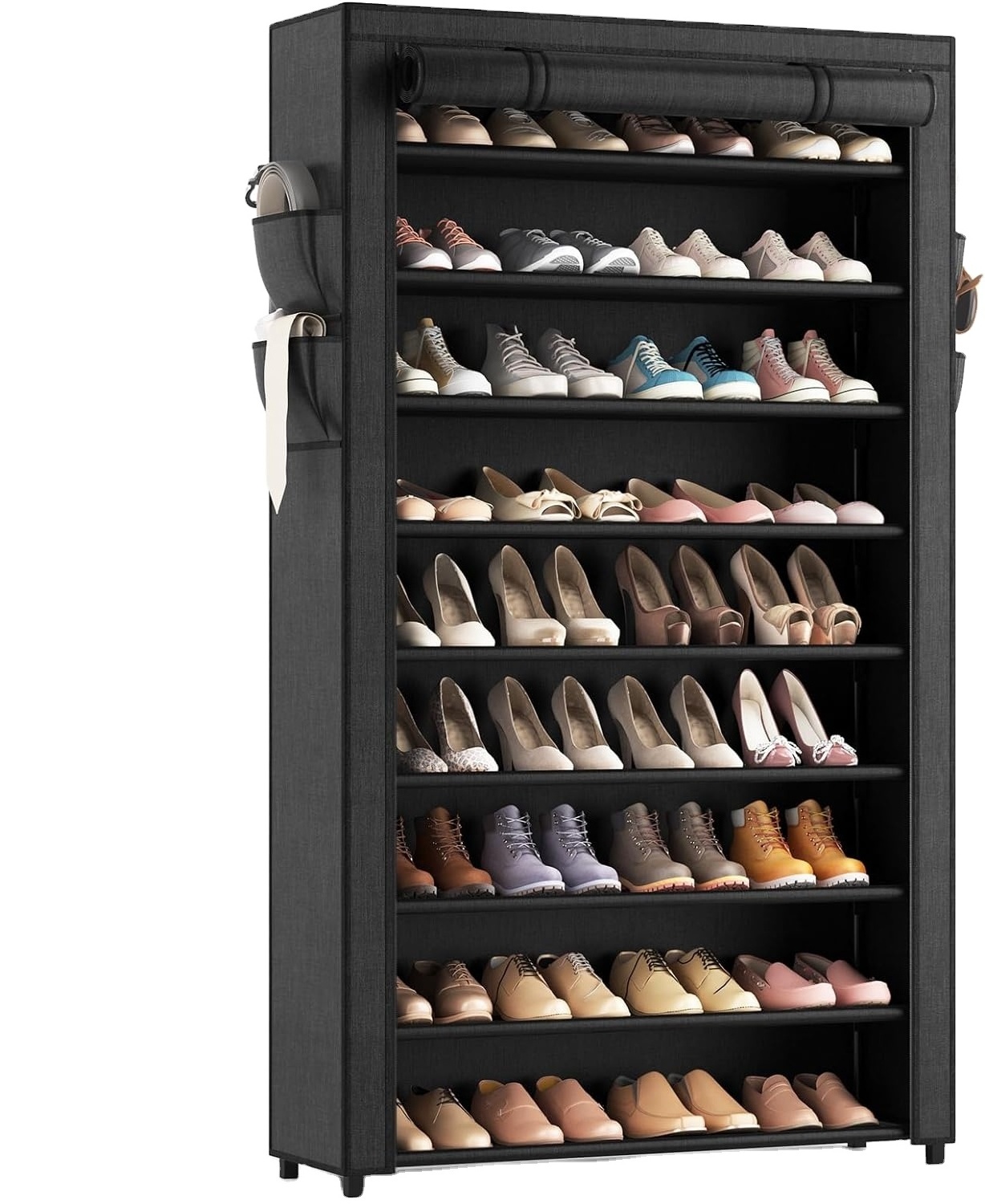 Shoe Rack with Covers - 10 Tiers Tall Shoe Rack Organizer Large Capacity Shoe Shelf Storage 40 Pairs Sp