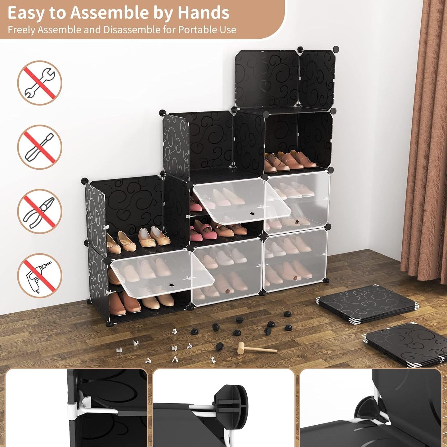 Portable Shoe Rack Organizer 8-Tier Shoe Cabinet 48-Pair Shoe