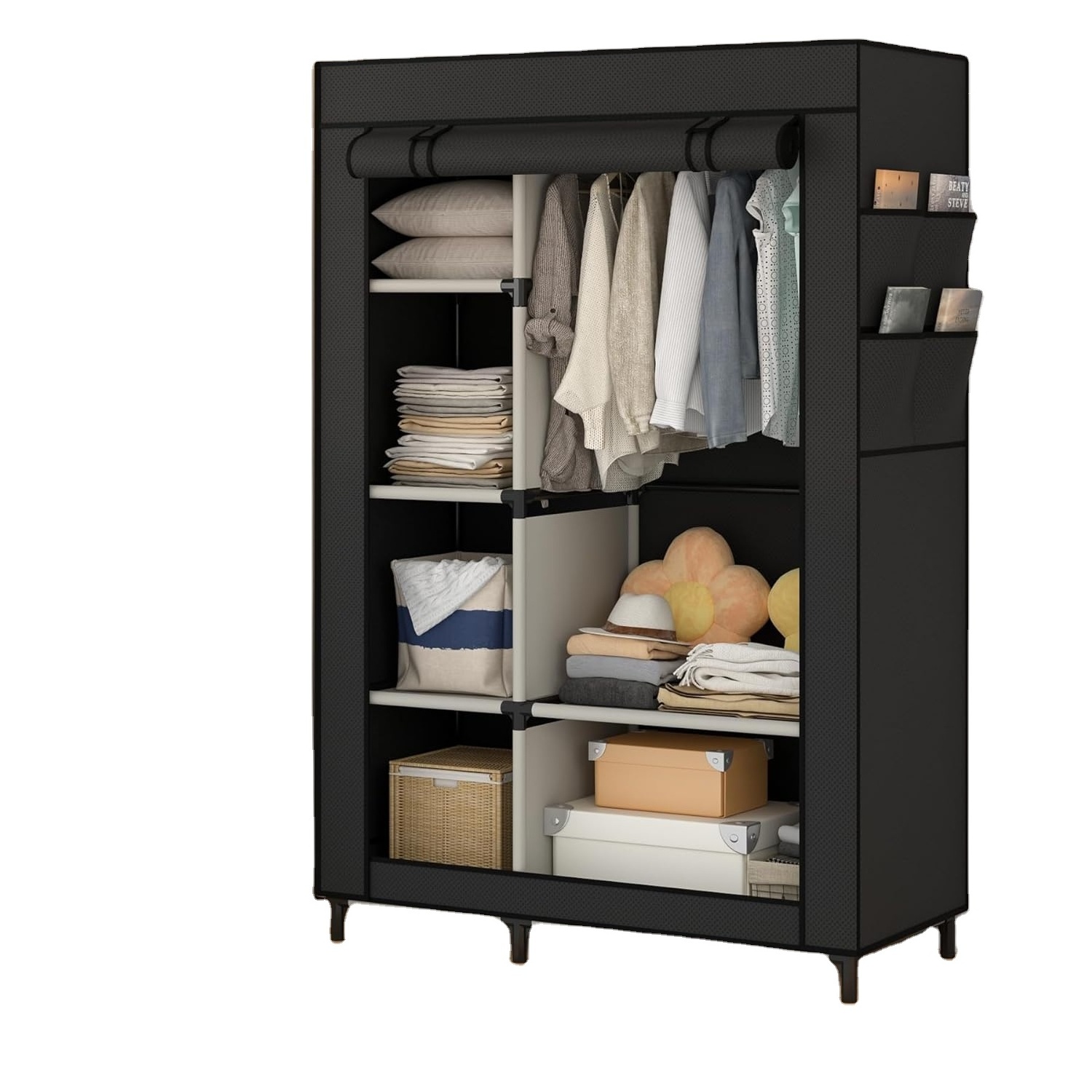 Portable Closet Organizers, Clothing Storage, Wardrobe with 6 Shelves and Hanging