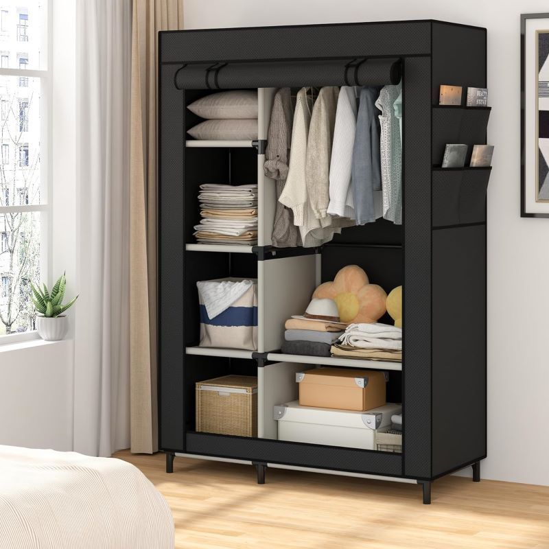 Portable Closet Organizers, Clothing Storage, Wardrobe with 6 Shelves and Hanging