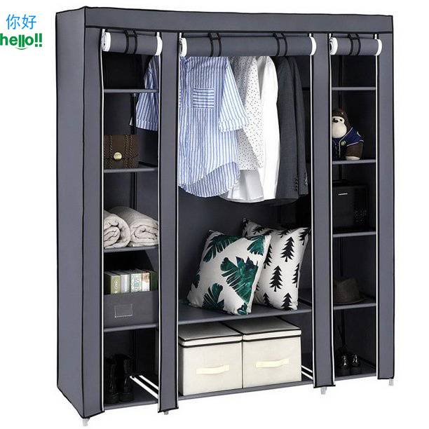 Portable Wardrobe Home Clothes Rack Shelves Closet Storage Organizer 5 Tiers Wire Garment Rack with Blue Oxford Fabric Cover