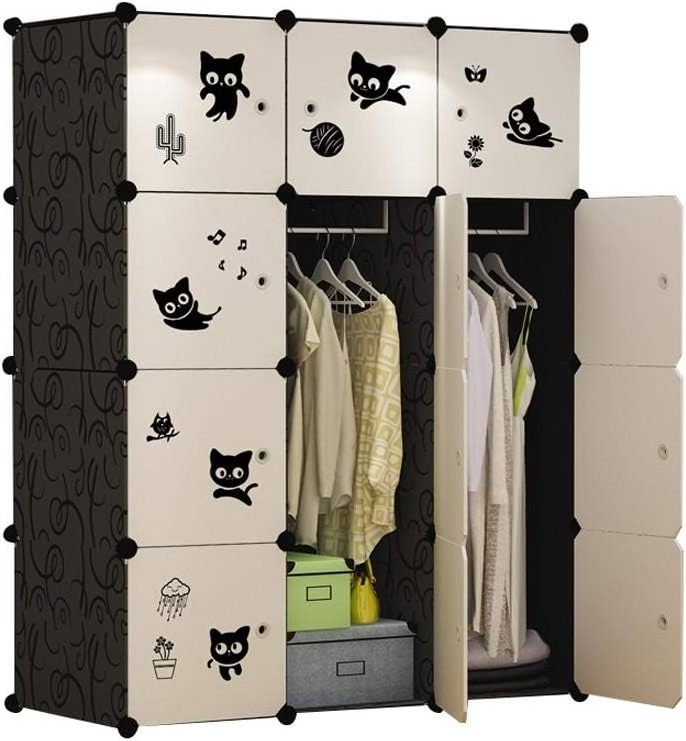 Cube Storage Organizer - 9 Cubes | Stackable Portable Closet Organizer Shelves Modular Cabinet with Doors and Hammer