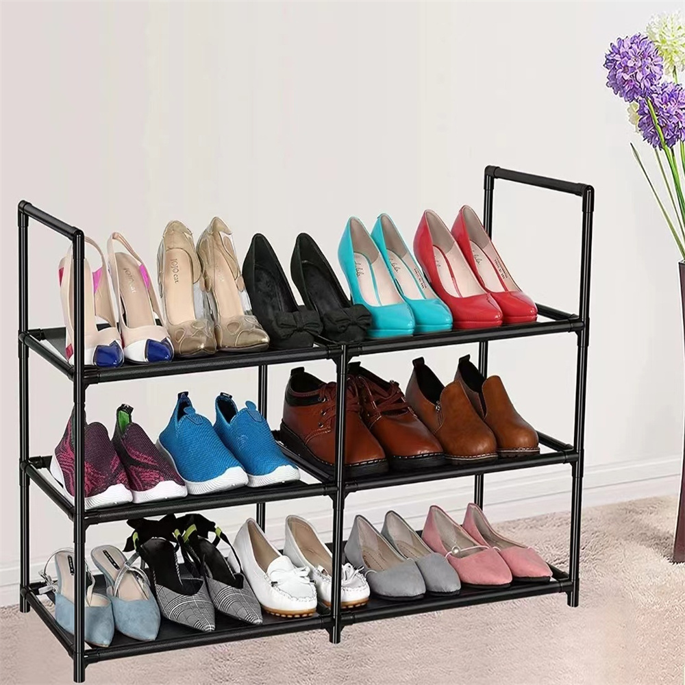 3 Tiers Modern Shoe Rack Shoe Hanger Solid Room Organizer Shoes Shelf Multi-functional Bedroom Storage Household Black