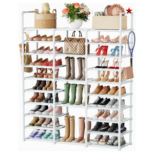 7 Tier Shoe Rack Storage Organizer 28 Pairs Portable Double Row With Non woven Fabric Black Shoe Rack Cabinet For Closet