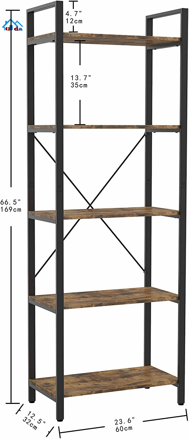 5 Shelf Bookcase Tall Bookshelf Industrial Style Bookshelves Vintage Standing Storage Shelf Units