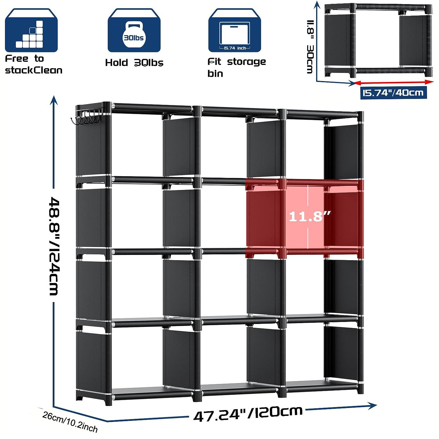 3-Row Bookshelf Modular Storage Rack, Vertical Cabinet Bookshelf in Bedroom Living Room, Suitable For Storing Books And Clothes