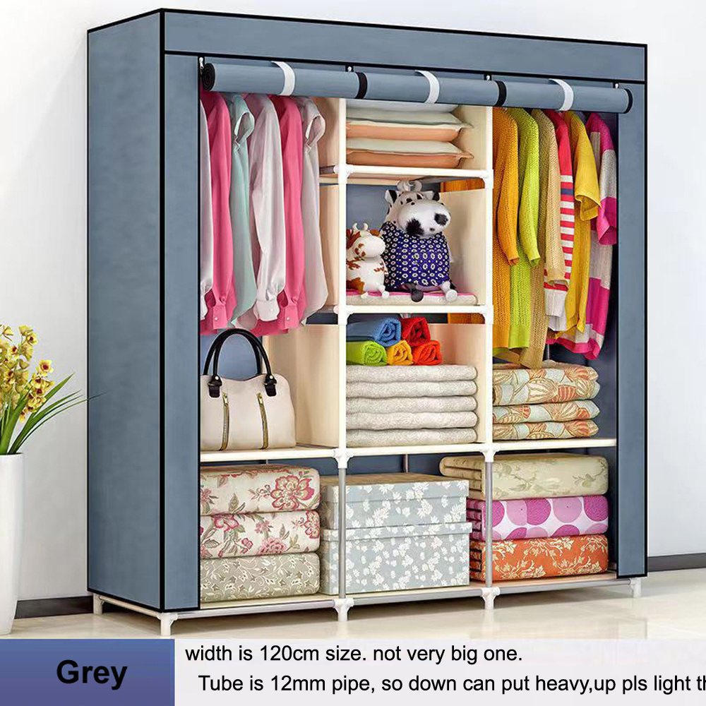 QIDA Foldable DIY Metal Cloth Wardrobe non woven fabric portable Cloth storage wardrobe