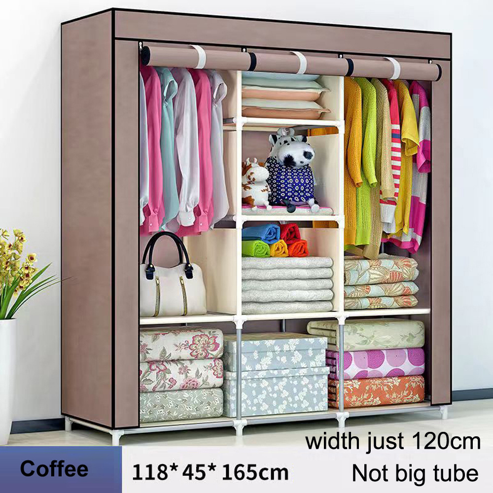 QIDA Foldable DIY Metal Cloth Wardrobe non woven fabric portable Cloth storage wardrobe