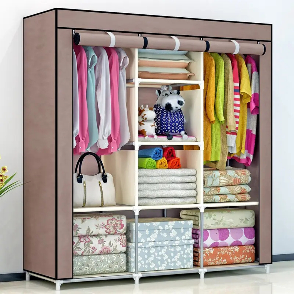 QIDA Foldable DIY Metal Cloth Wardrobe non woven fabric portable Cloth storage wardrobe