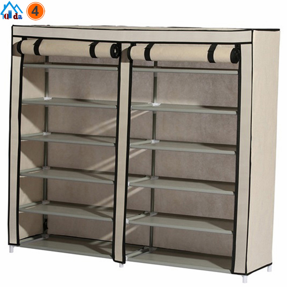 50 pair portable fabric shoe rack organizer cabinet for store steel double layer shoes foldable matel shelf for home modern