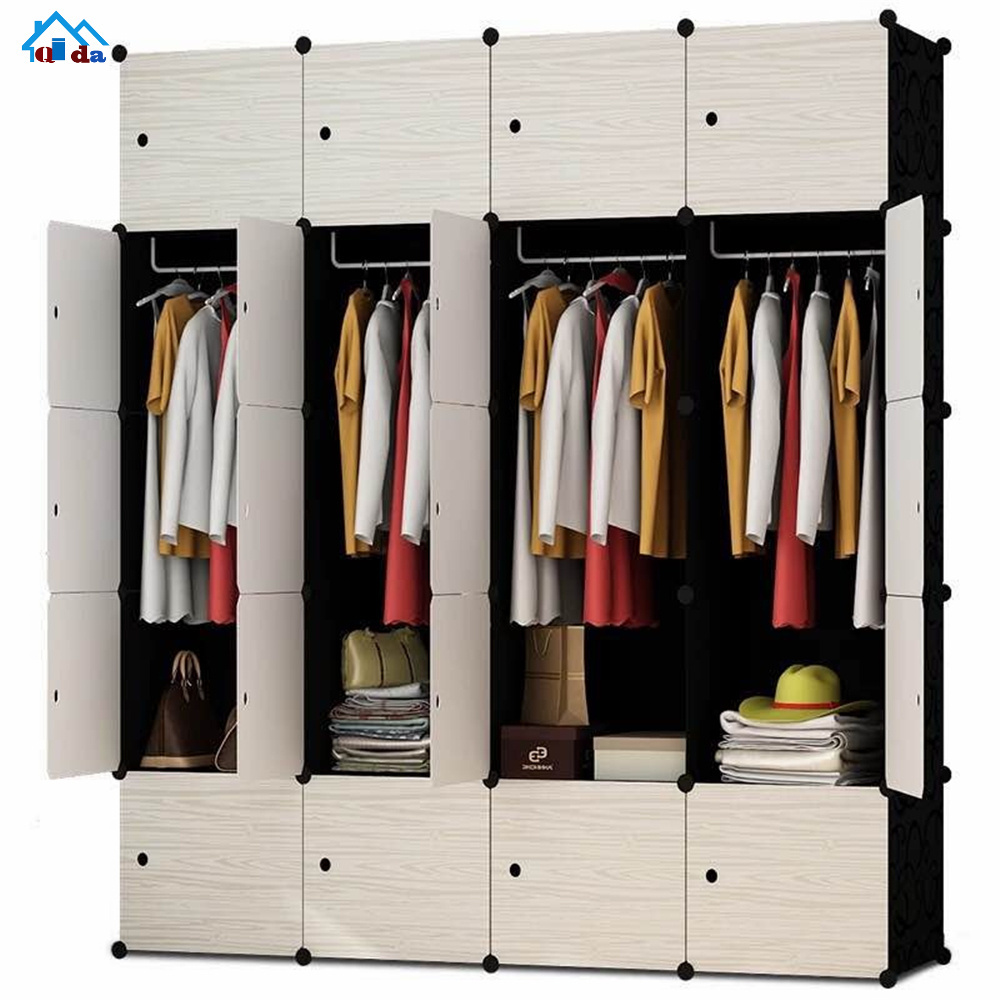 QIDA DIY plastic foldable portable folding doors cupboard pp cube cabinet kids wardrobe