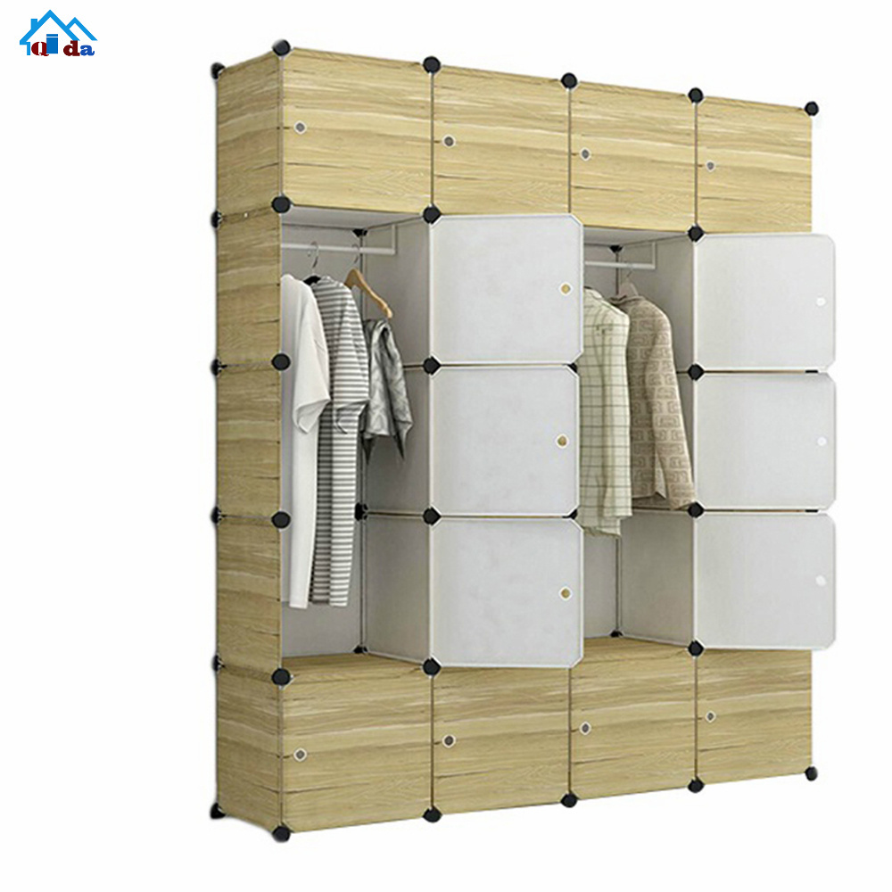 QIDA DIY plastic foldable portable folding doors cupboard pp cube cabinet kids wardrobe