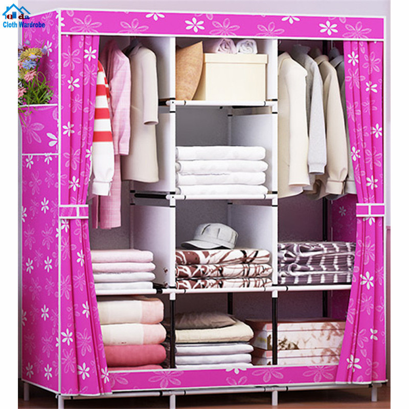 Chinese blue wardrobe/ folding canvas wardrobe/ folding cupboard wardrobe