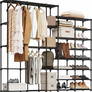 Portable Closet Wardrobe Clothes Rack with Shelves Freestanding Closet Organizer with Shoe Rack for Hanging Clothes