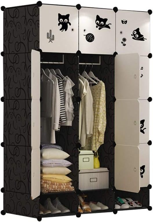 Cube Storage Organizer - 9 Cubes | Stackable Portable Closet Organizer Shelves Modular Cabinet with Doors and Hammer