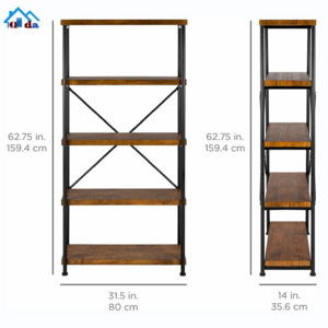 5 Shelf Bookcase Tall Bookshelf Industrial Style Bookshelves Vintage Standing Storage Shelf Units