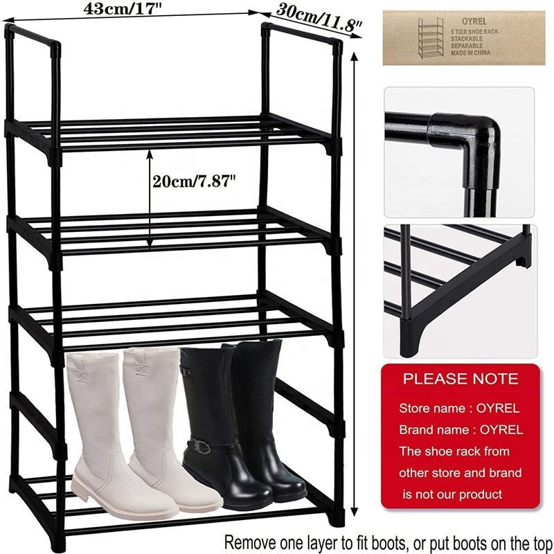 Home 4 Tier Portable Display For Living Room With Handles Shoe Rack Storage Metal