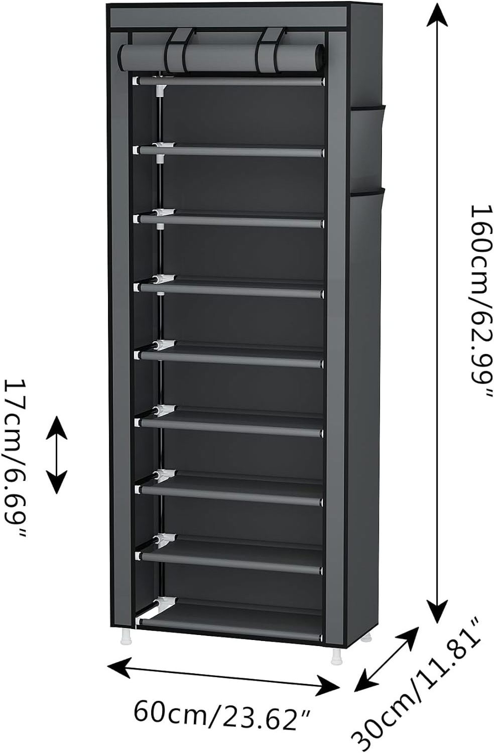 9 Tier Shoe Rack Organizer,Portable Shoe Shelf with Nonwoven Fabric Cover for Closet