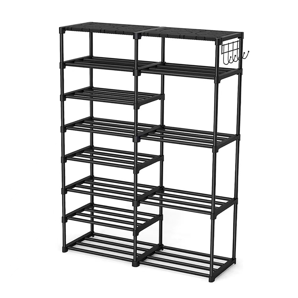 3 Tiers Modern Shoe Rack Shoe Hanger Solid Room Organizer Shoes Shelf Multi-functional Bedroom Storage Household Black