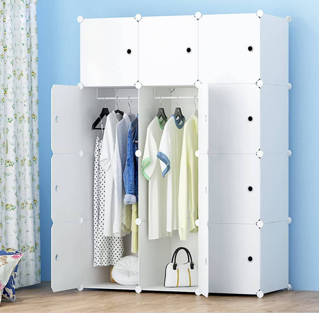 Portable Clothes Wardrobe Cabinet With Hanging Rails