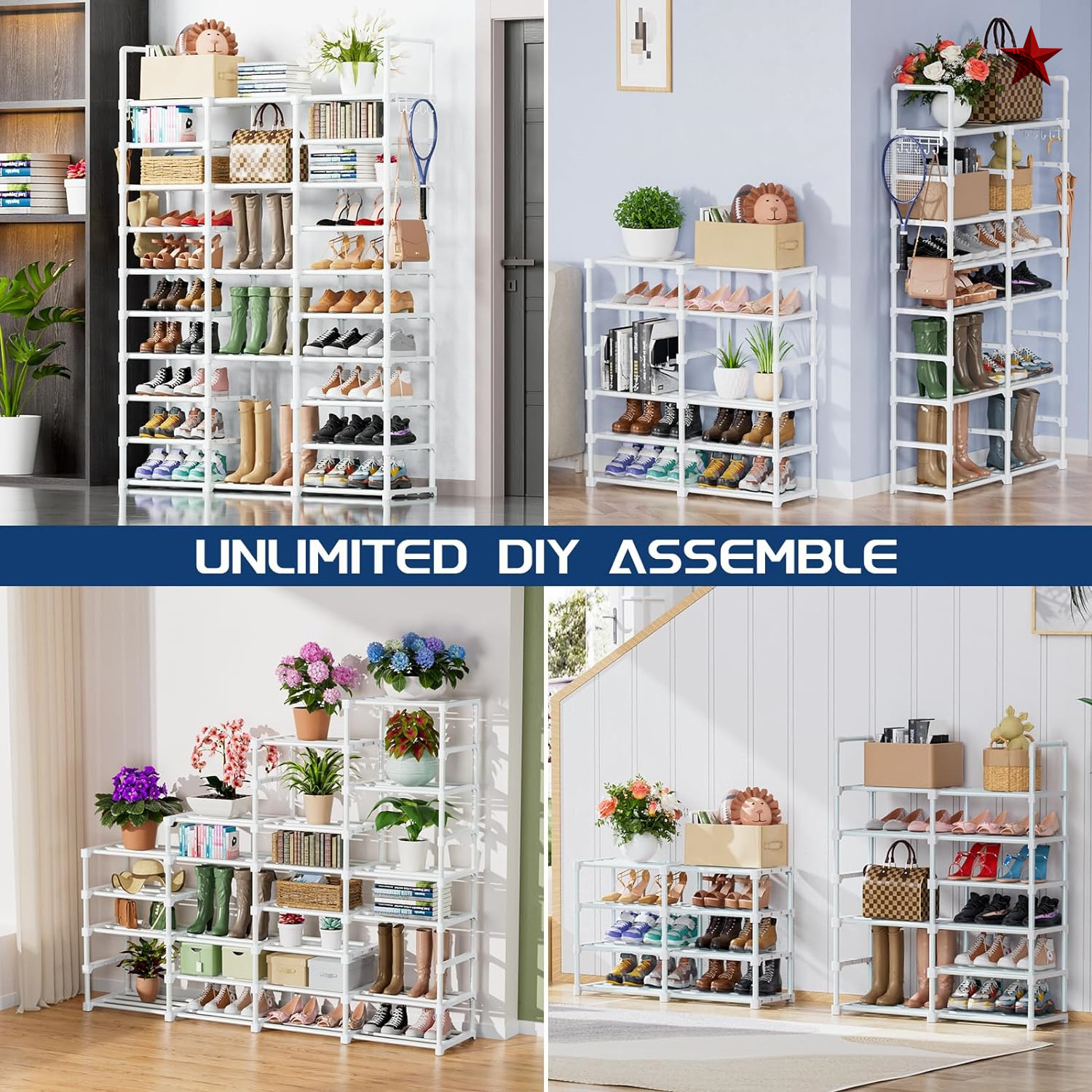 7 Tier Shoe Rack Storage Organizer 28 Pairs Portable Double Row With Non woven Fabric Black Shoe Rack Cabinet For Closet