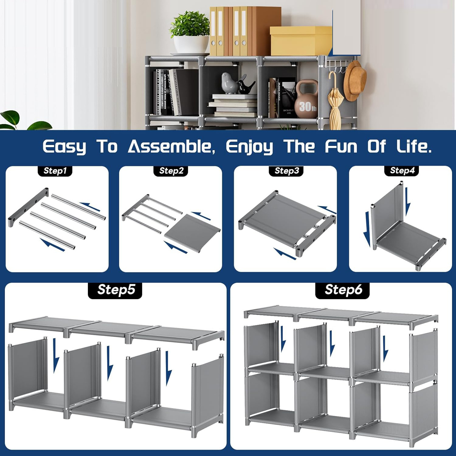 3-Row Bookshelf Modular Storage Rack, Vertical Cabinet Bookshelf in Bedroom Living Room, Suitable For Storing Books And Clothes