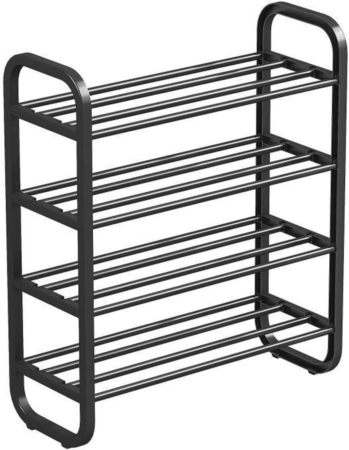 4 Tiers Shoe Rack, Black Sturdy Shoe Organizer for Closet, Shoe Storage