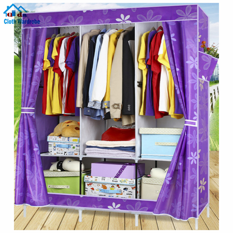 Modern Design Canvas Hanging Rail and Shelf Clothes Storage Fabric Wardrobe