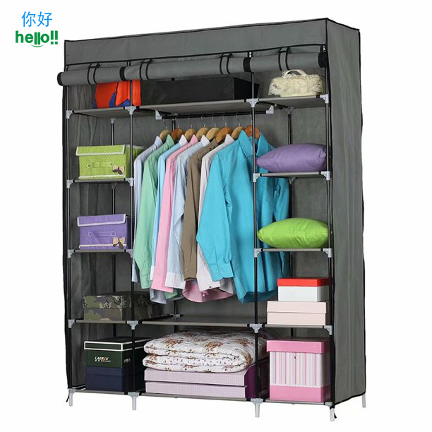 Portable Wardrobe Home Clothes Rack Shelves Closet Storage Organizer 5 Tiers Wire Garment Rack with Blue Oxford Fabric Cover