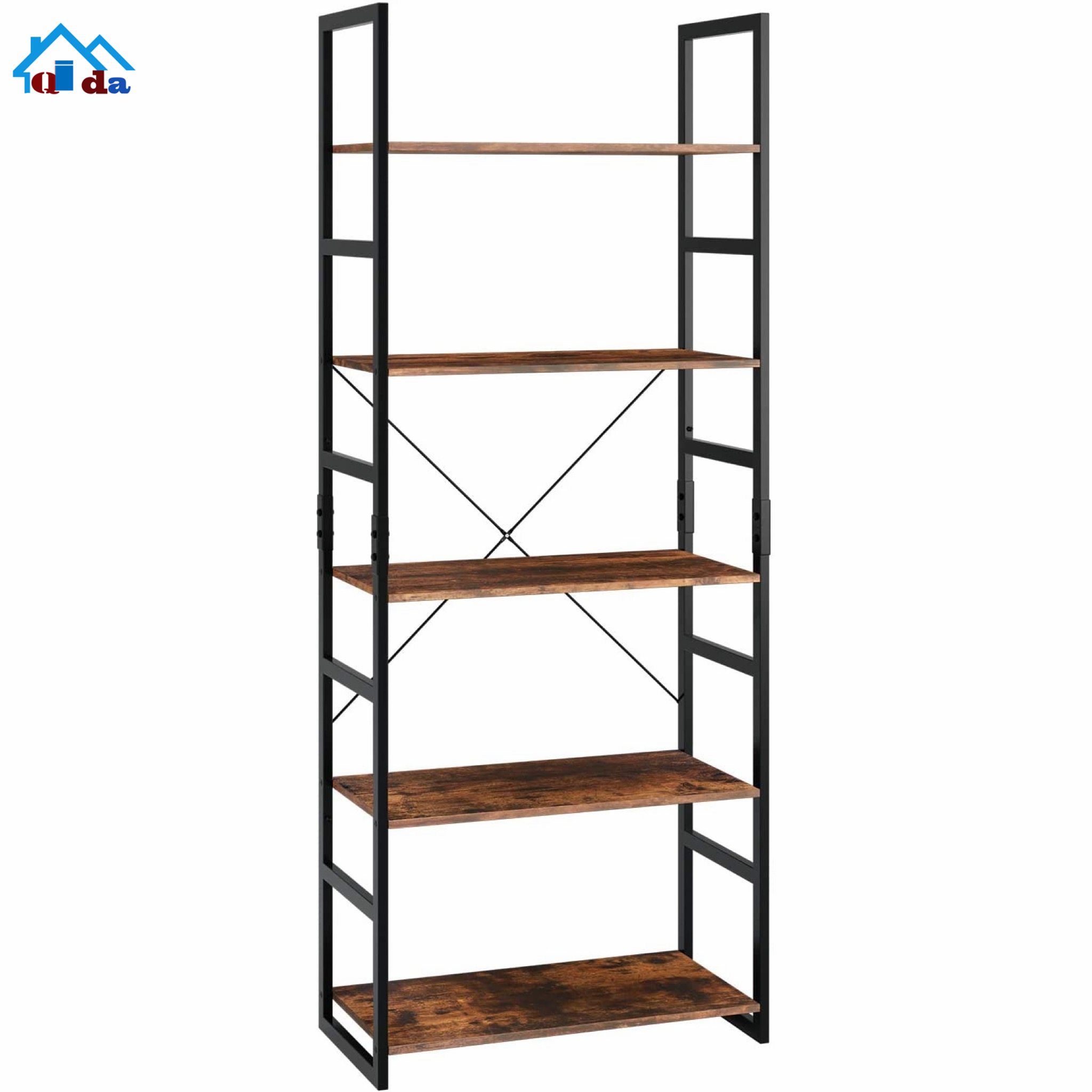 5 Shelf Bookcase Tall Bookshelf Industrial Style Bookshelves Vintage Standing Storage Shelf Units