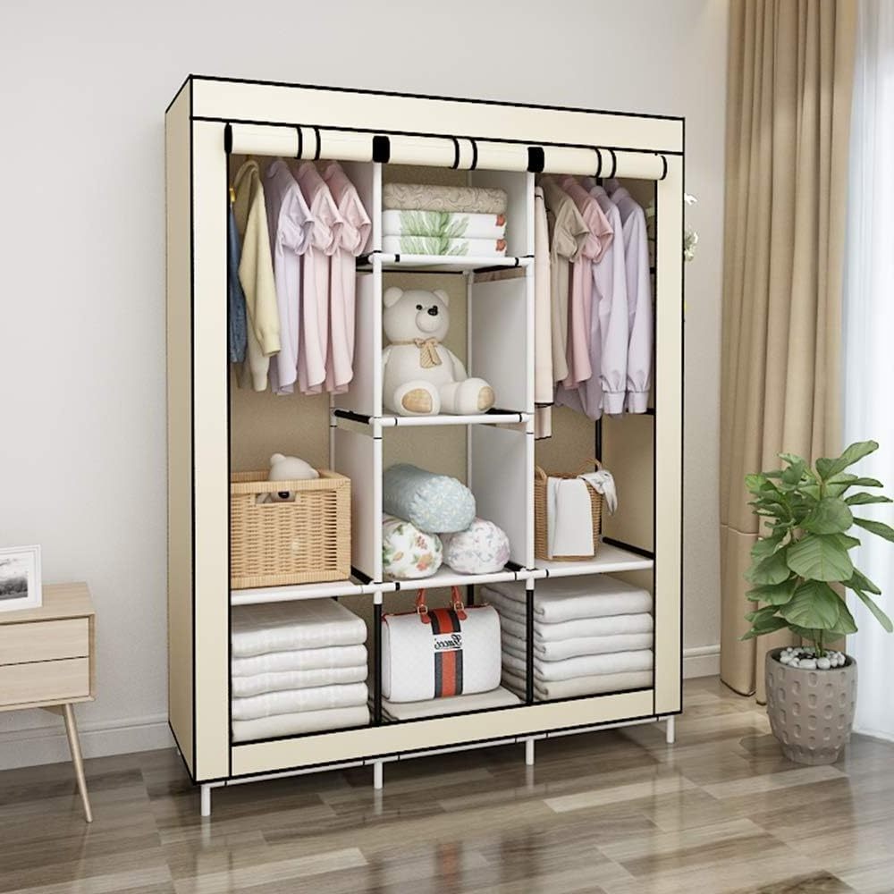 Portable Clothes Closet with 3 Drawers Boxes Closet Organizer Wardrobe Clothes Storage Rack for Home Bedroom